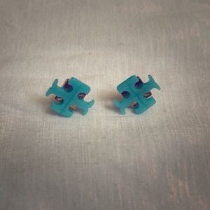 Tory Burch blue and gold stud earrings
